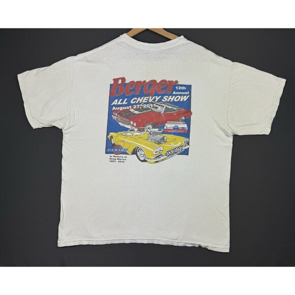 Vintage Y2K Berger All Chevy Show Camaro Car Promo Art Rare Annual XL White Tee - Picture 1 of 16